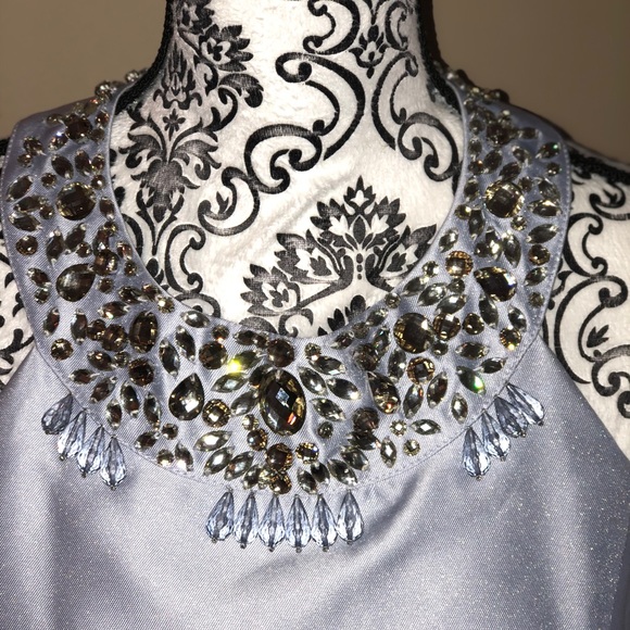 Gorgeous Ice Blue High Neck Sleeveless Cocktail Dress Size 10 - Picture 4 of 12